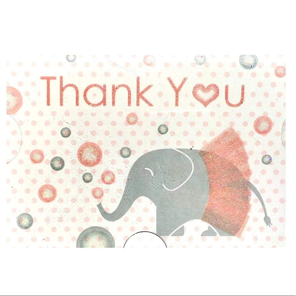 Lady Jayne Pink Tutu Elephant Glitter Embellished Thank You Cards (25936), 10 ct